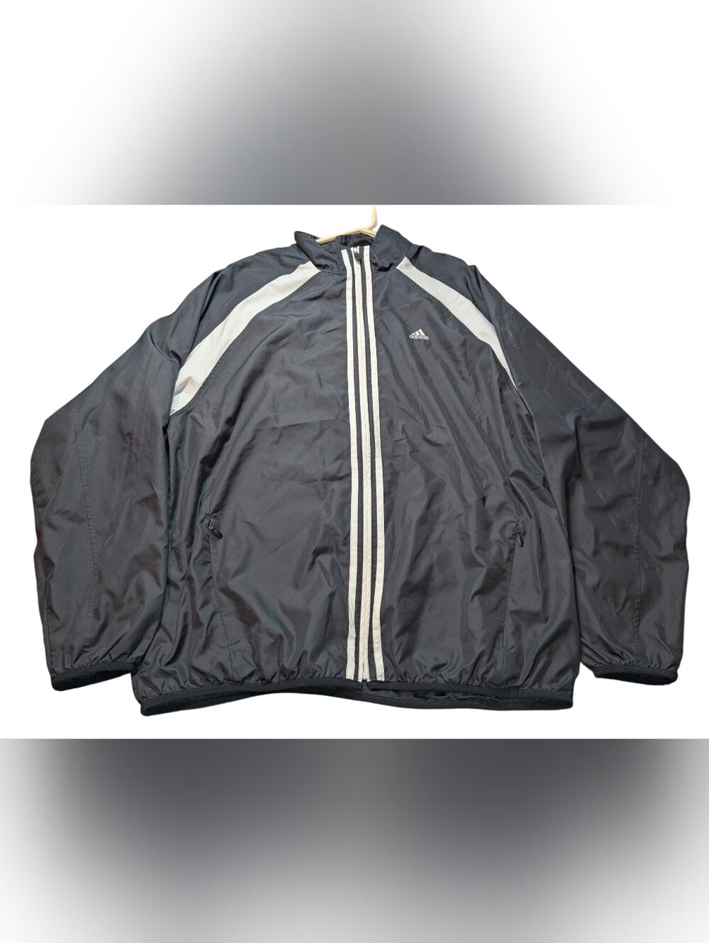 Adidas Men’s Black Track Jacket with White Stripes